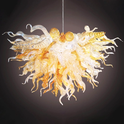 Hand Blown Glass Chandelier Chihuly Style Chandelier For Sale (Amber And Clear) 02