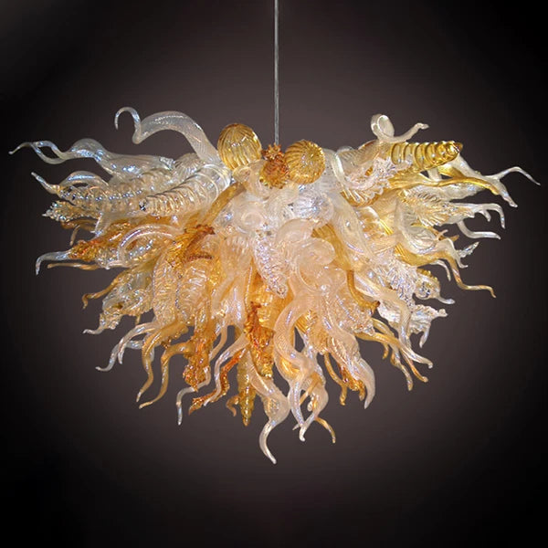 Hand Blown Glass Chandelier Chihuly Style Chandelier For Sale (Amber And Clear)