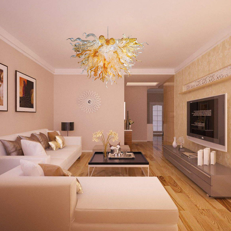 Hand Blown Glass Chandelier Chihuly Style Chandelier For Sale (Amber And Clear)