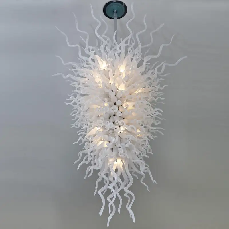 Long Chandelier For Staircase Chihuly Style Chandelier (Pure White)
