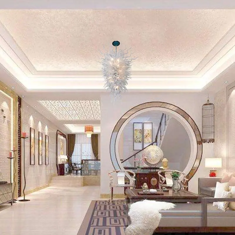 Long Chandelier For Staircase Chihuly Style Chandelier (Pure White)