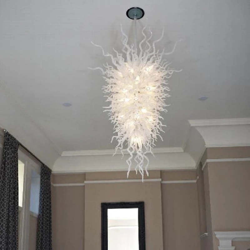 Long Chandelier For Staircase Chihuly Style Chandelier (Pure White)