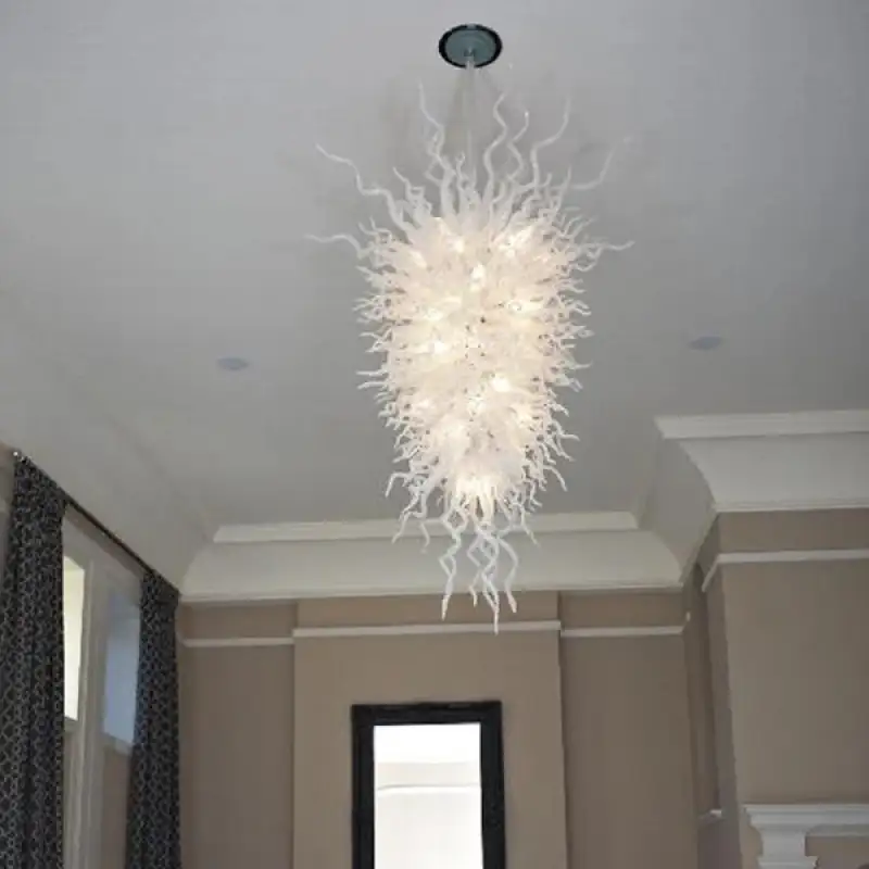 Long Chandelier For Staircase Chihuly Style Chandelier (Pure White)