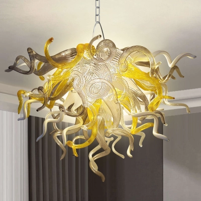 Chihuly Style Chandelier Murano Glass (Yellow Clear Gray And White) 01
