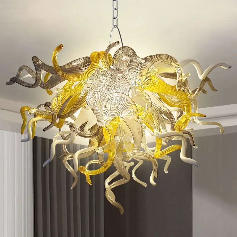 Chihuly Style Chandelier Murano Glass (Yellow Clear Gray And White)