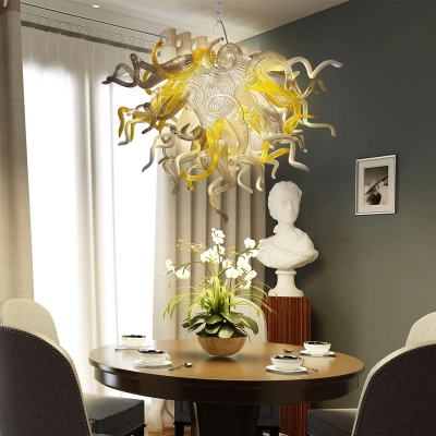 Chihuly Style Chandelier Murano Glass (Yellow Clear Gray And White) 02