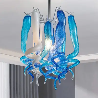 Murano Glass Light Pendant Small Decorative Lamp （Blue And White） 01
