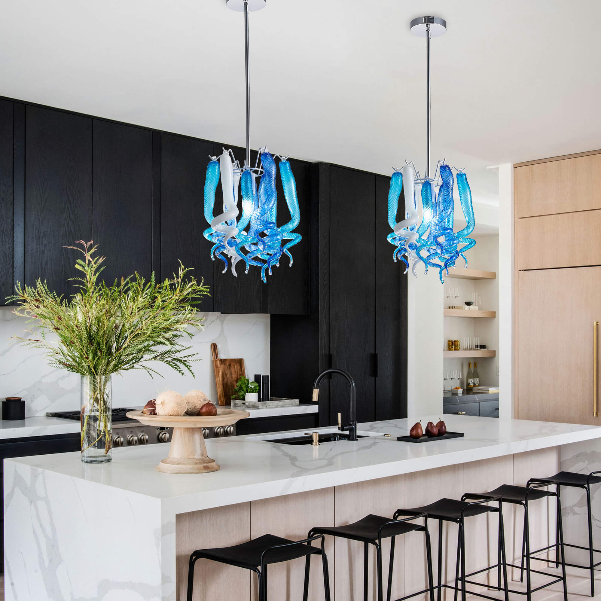 Murano Glass Light Pendant Small Decorative Lamp （Blue And White）