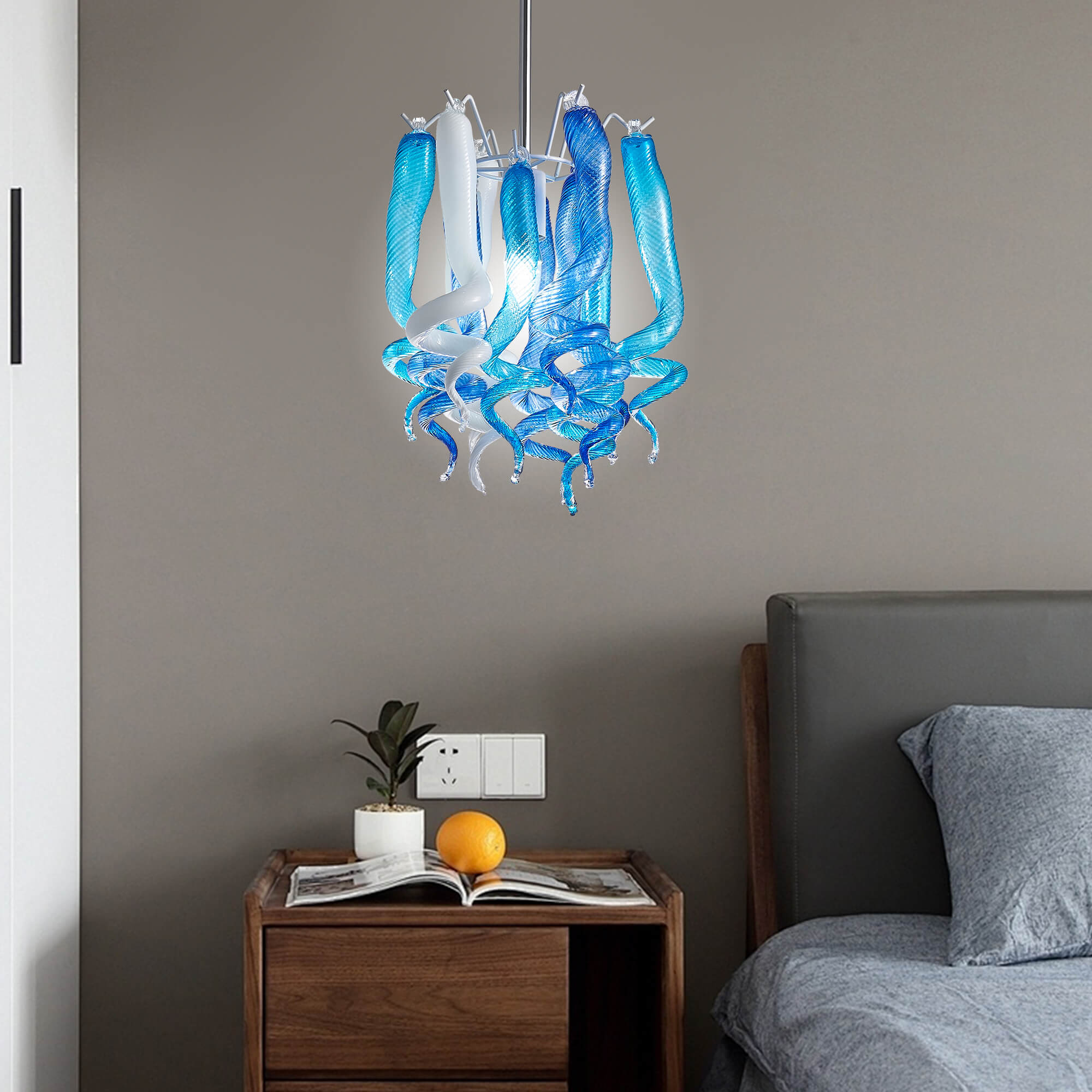 Murano Glass Light Pendant Small Decorative Lamp （Blue And White）