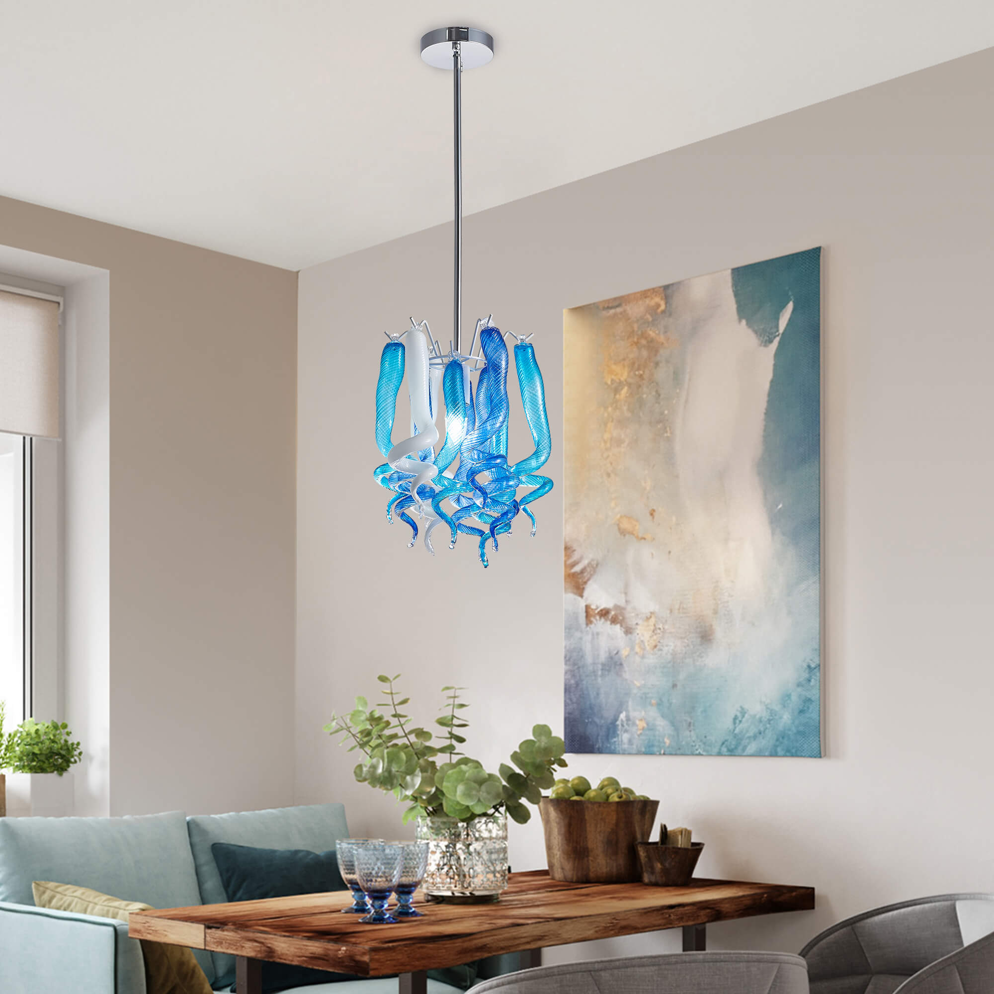 Murano Glass Light Pendant Small Decorative Lamp （Blue And White）