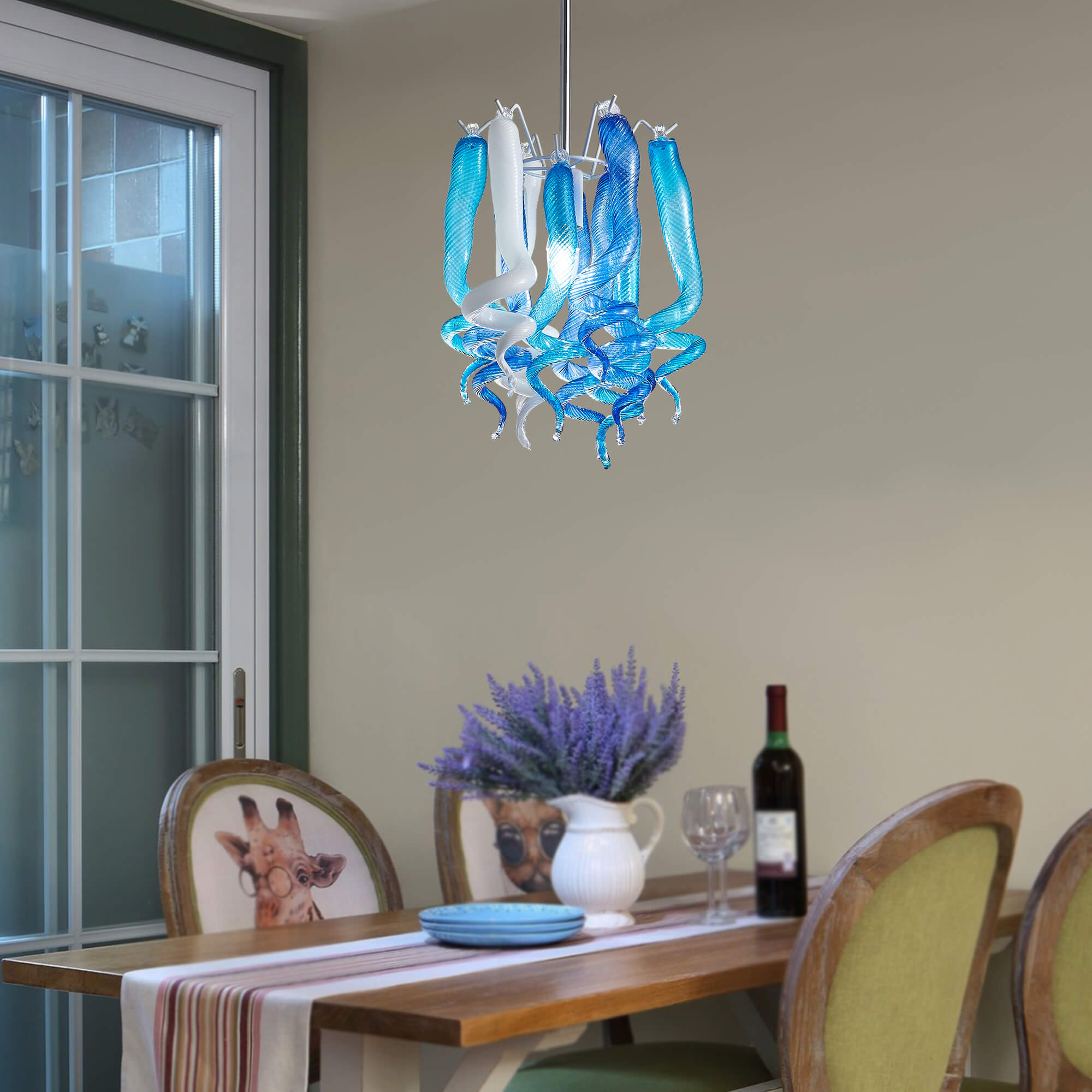 Murano Glass Light Pendant Small Decorative Lamp （Blue And White）