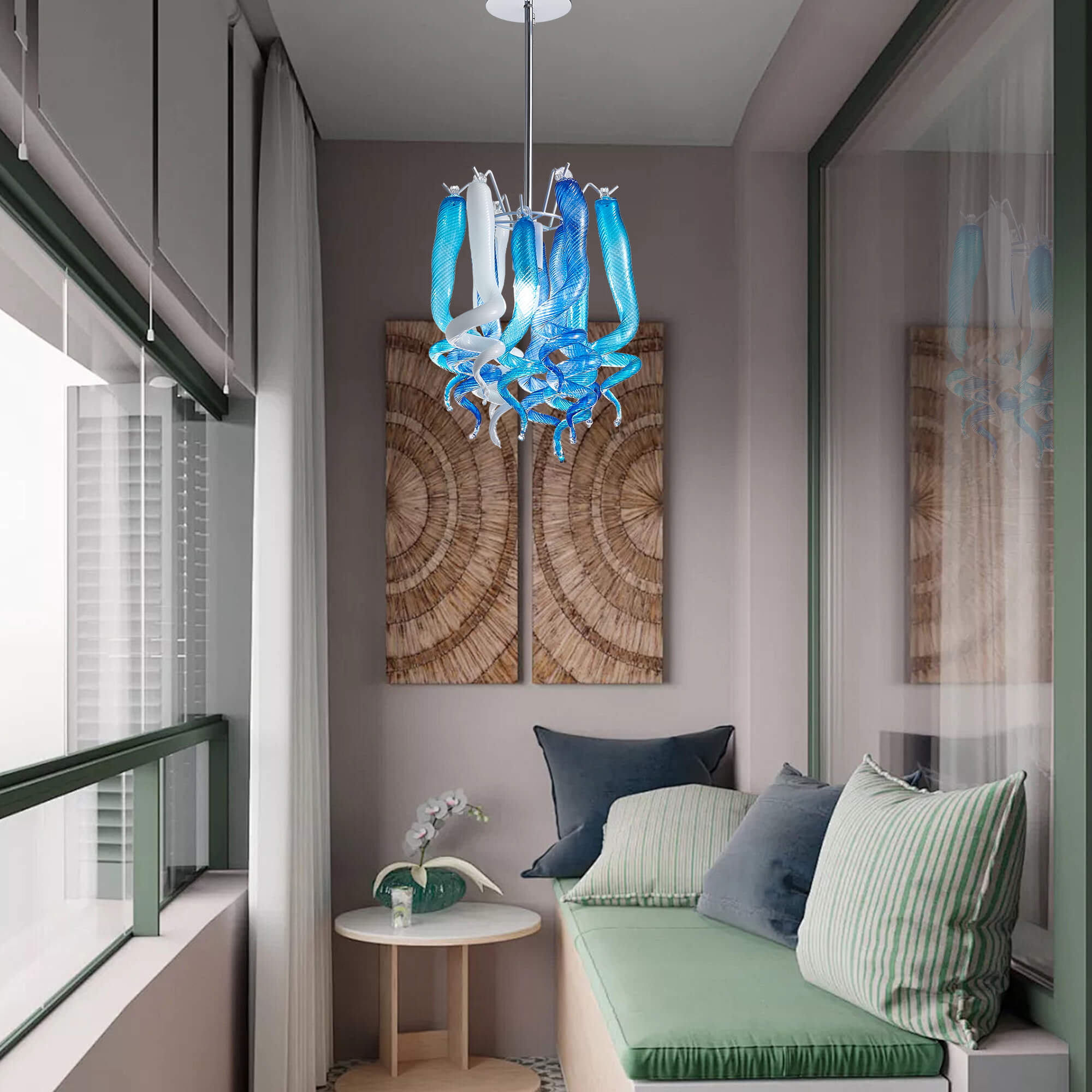 Murano Glass Light Pendant Small Decorative Lamp （Blue And White）