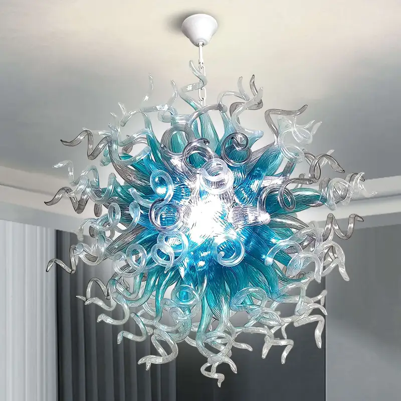 Chihuly Style Chandeliers Hand Blown Glass Chandelier  (Light Blue And Clear)