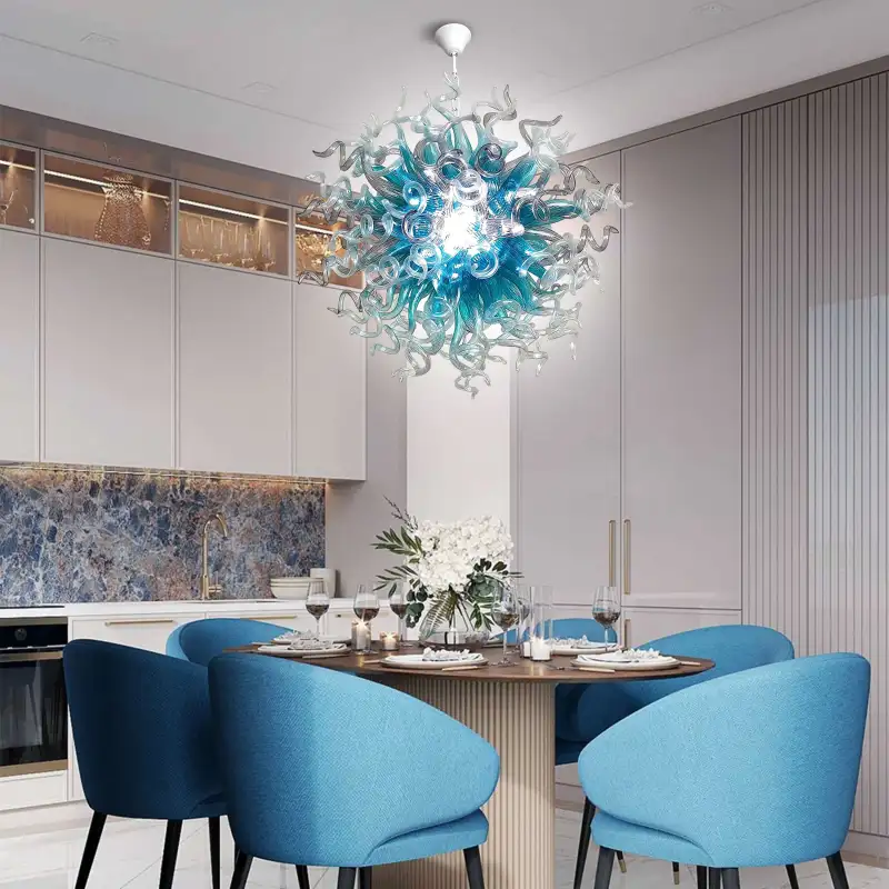 Chihuly Style Chandeliers Hand Blown Glass Chandelier  (Light Blue And Clear)