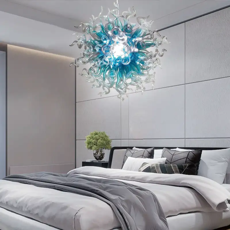 Chihuly Style Chandeliers Hand Blown Glass Chandelier  (Light Blue And Clear)