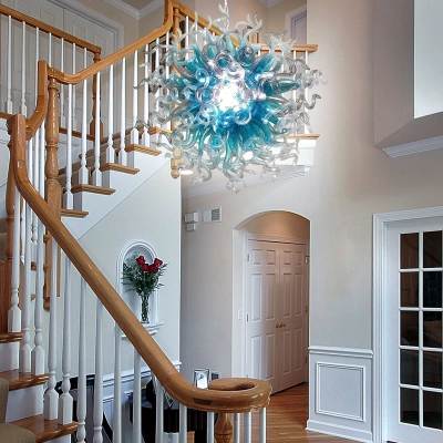 Chihuly Style Chandeliers Hand Blown Glass Chandelier  (Light Blue And Clear) 02
