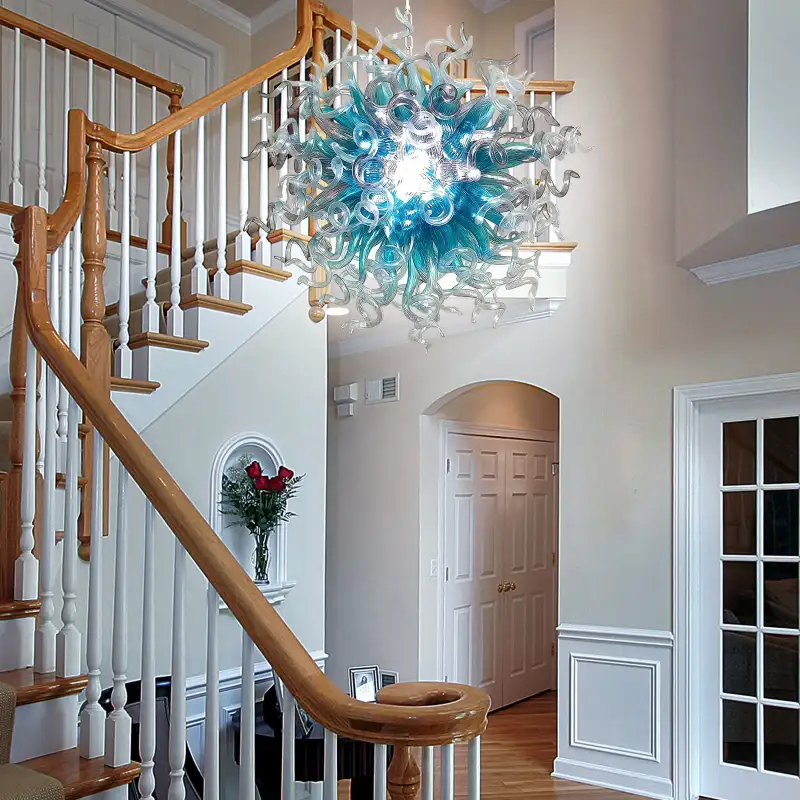Chihuly Style Chandeliers Hand Blown Glass Chandelier  (Light Blue And Clear)