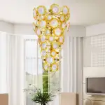 Large Glass Chandelier Murano Glass Plate Light  (Golden And White)