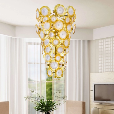 Large Glass Chandelier Murano Glass Plate Light  (Golden And White) 01