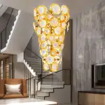Large Glass Chandelier Murano Glass Plate Light  (Golden And White)