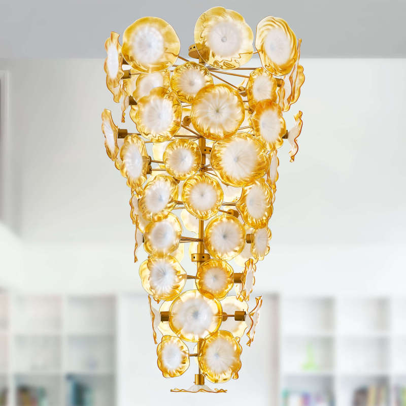 Large Glass Chandelier Murano Glass Plate Light  (Golden And White)