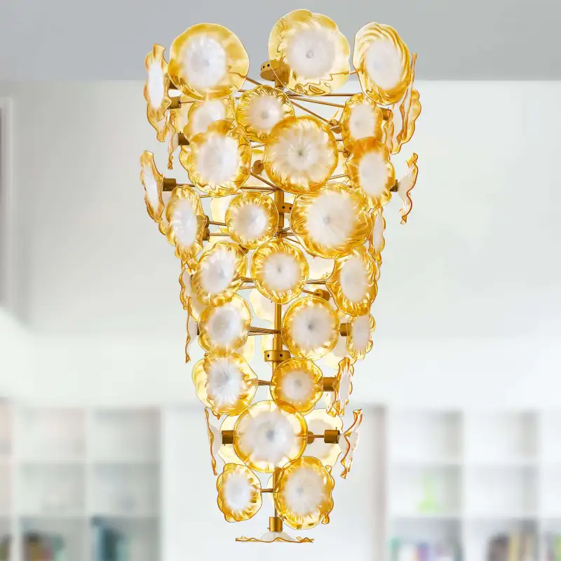 Large Glass Chandelier Murano Glass Plate Light  (Golden And White)