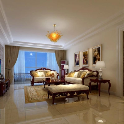 Hand Blown Glass Chandelier Chihuly Style Chandelier For Sale (Orange) 02