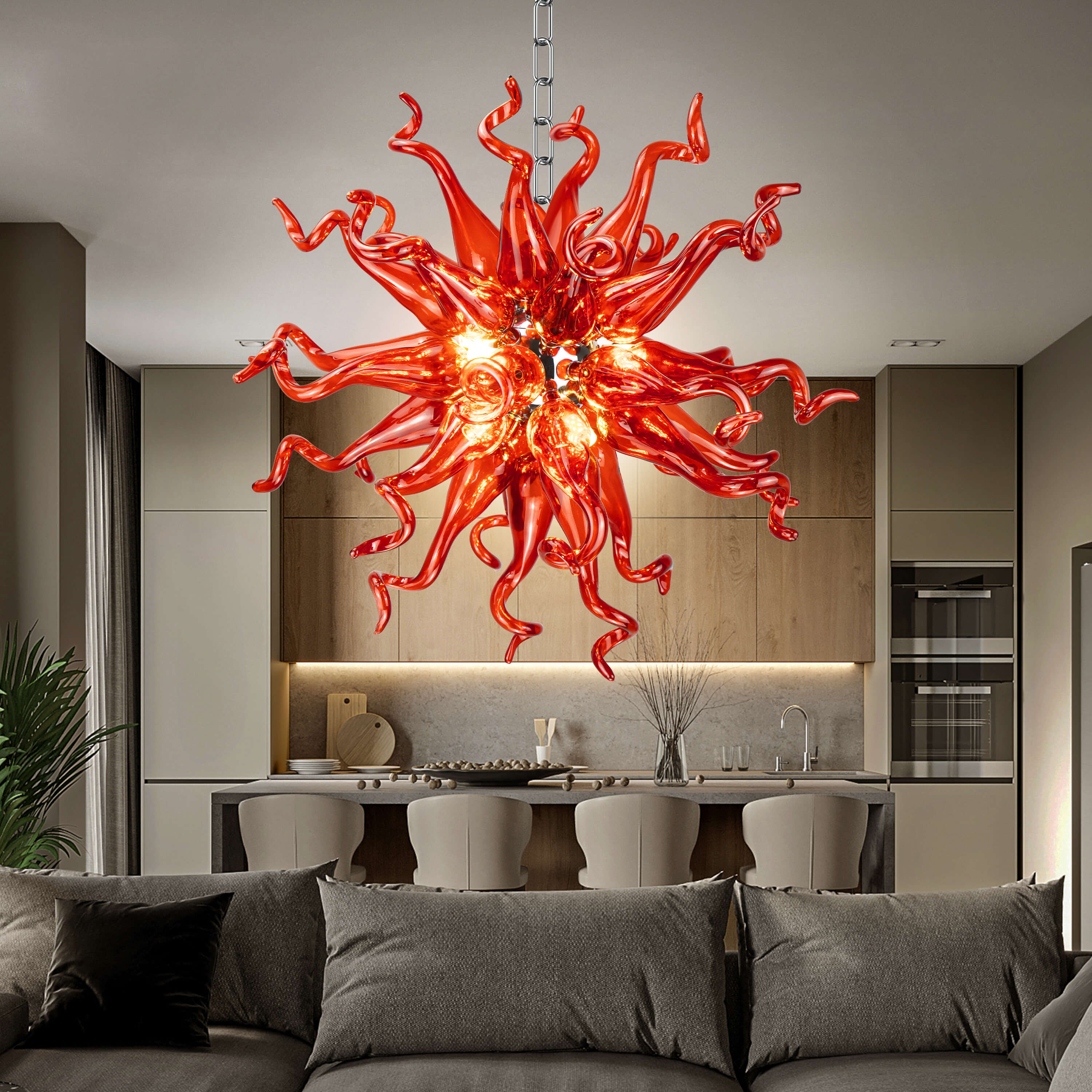 Sputnik Pendant Light Chihuly Style Chandeliers (Red Color) 