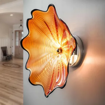 Amber Murano Sconces Glass Wall Plates Light Fixture Dia 12" 01
