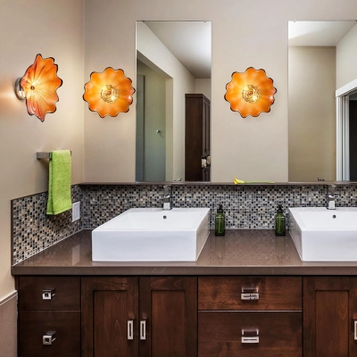 Amber Murano Sconces Glass Wall Plates Light Fixture Dia 12" 02