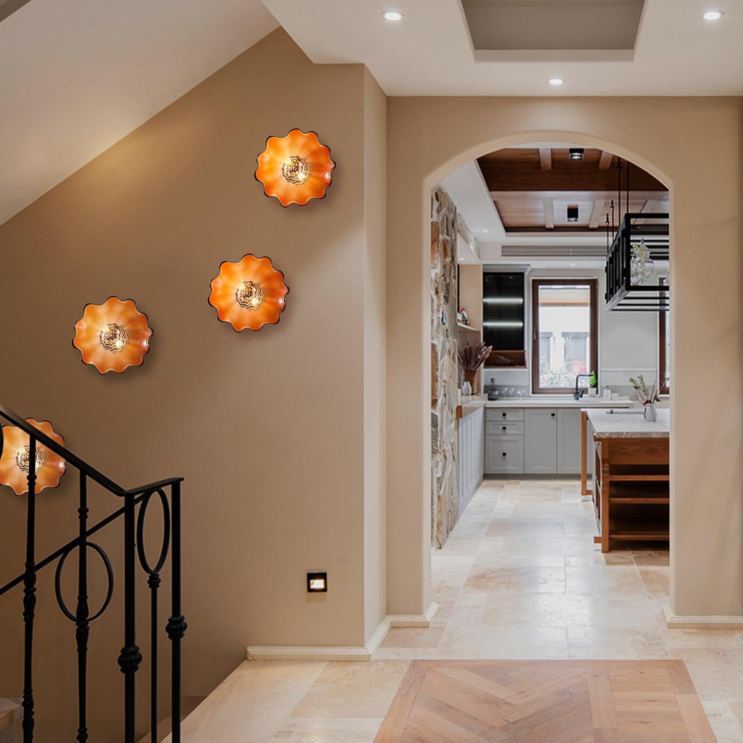 Amber Murano Sconces Glass Wall Plates Light Fixture Dia 12"