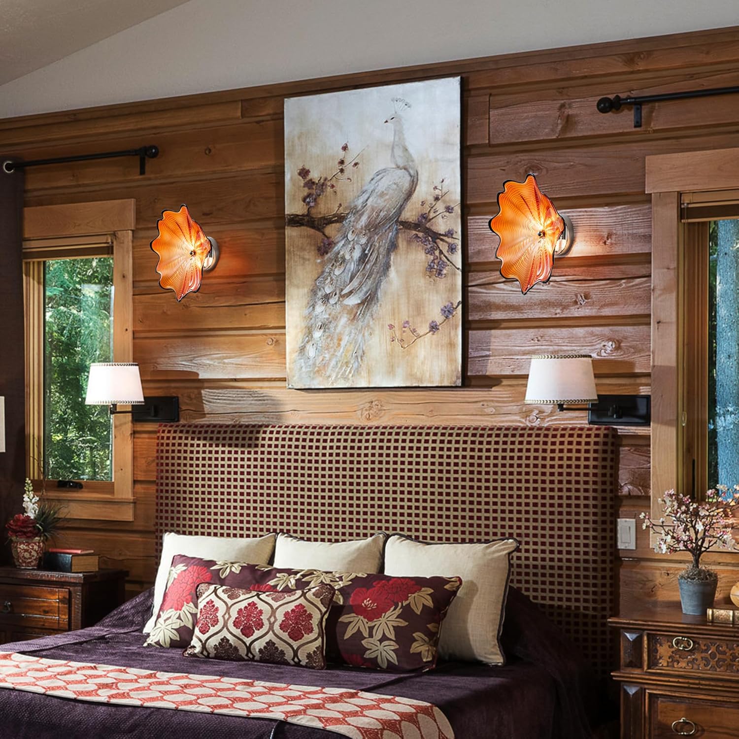 Amber Murano Sconces Glass Wall Plates Light Fixture Dia 12"