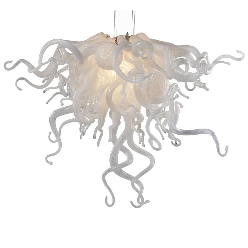 Hand Blown Glass Chandelier Chihuly Style Chandelier For Sale (White)