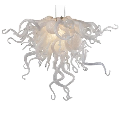 Hand Blown Glass Chandelier Chihuly Style Chandelier For Sale (White) 01