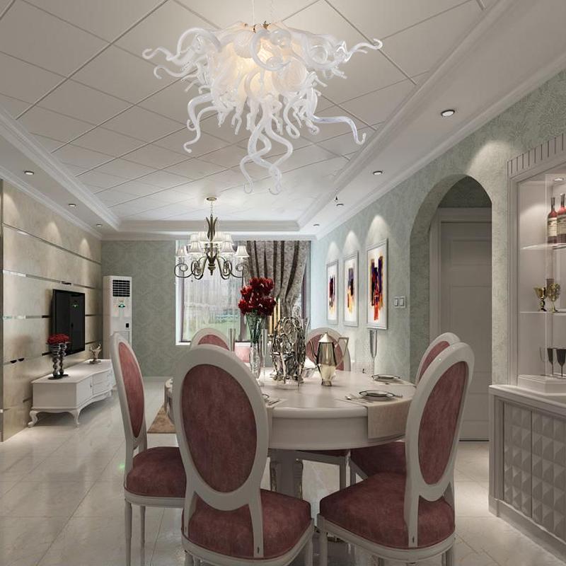 Hand Blown Glass Chandelier Chihuly Style Chandelier For Sale (White)