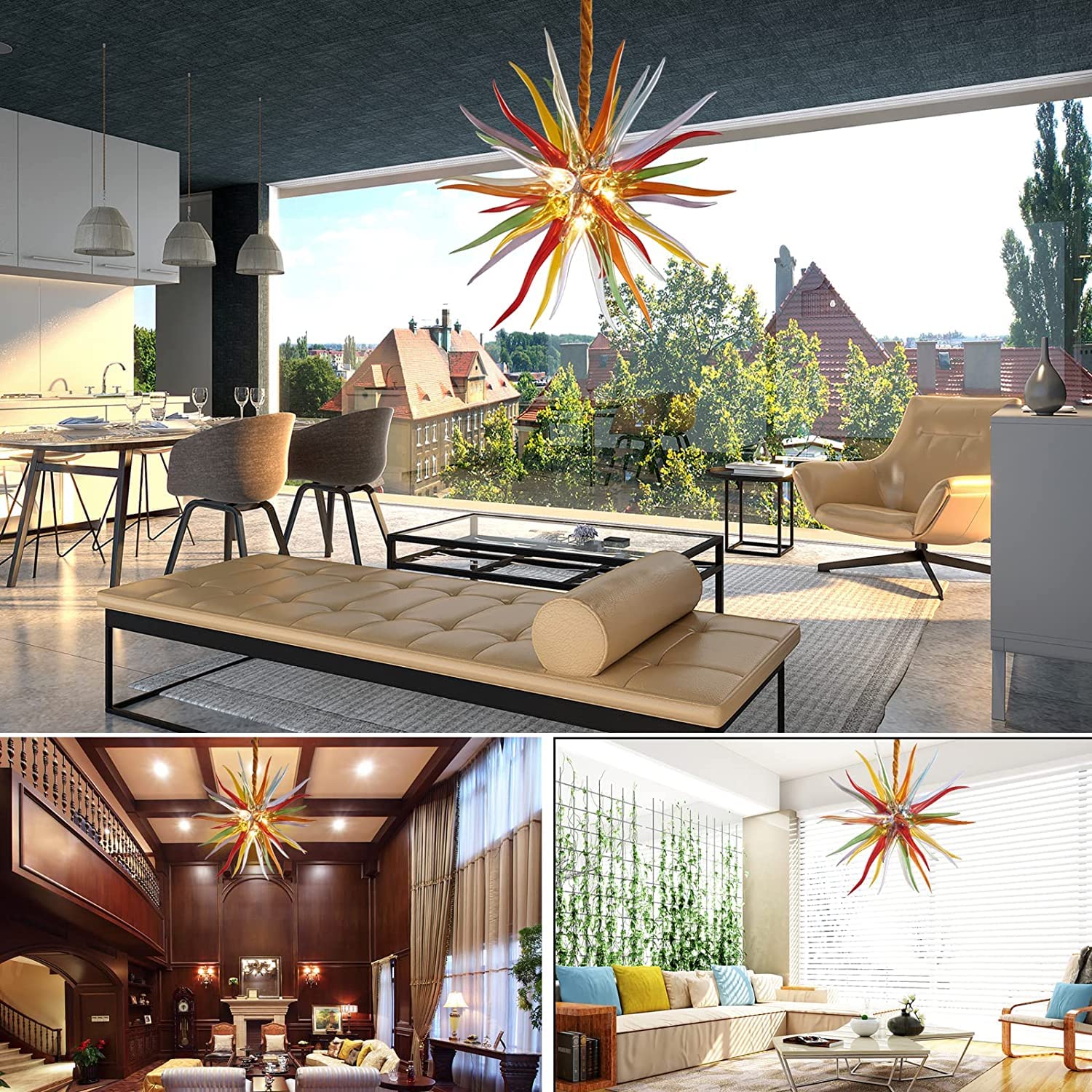 Sputnik Pendant Light Hand Blown Glass Chandelier (Multi Color)