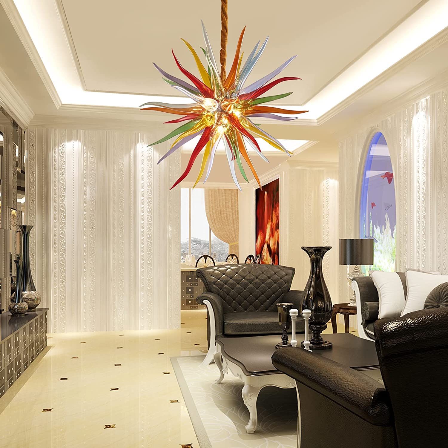 Sputnik Pendant Light Hand Blown Glass Chandelier (Multi Color)