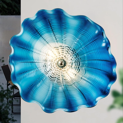 Blue Murano Sconces Glass Wall Plates Light Fixture Dia 12" 01
