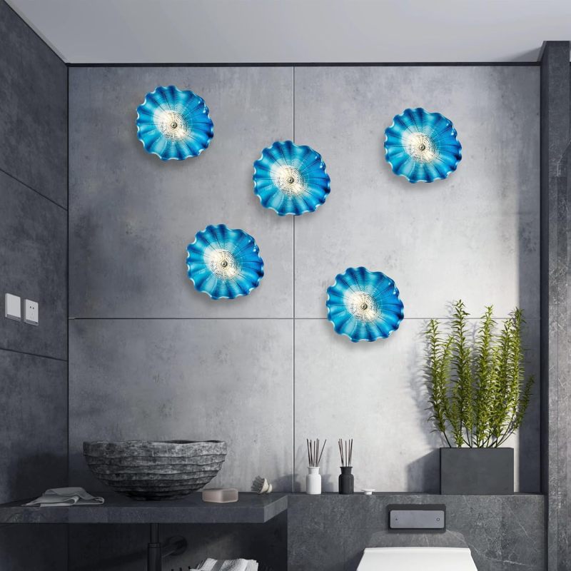 Blue Murano Sconces Glass Wall Plates Light Fixture Dia 12"