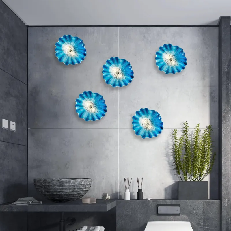 Blue Murano Sconces Glass Wall Plates Light Fixture Dia 12"