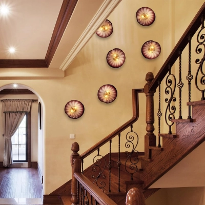 Brown Murano Sconces Glass Wall Plates Light Fixture Dia 12" 02