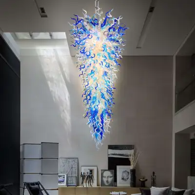 Large Chandeliers For High Ceilings Chihuly Style Chandelier (Blue And White） 02
