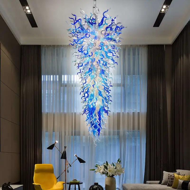 Large Chandeliers For High Ceilings Chihuly Style Chandelier (Blue And White）