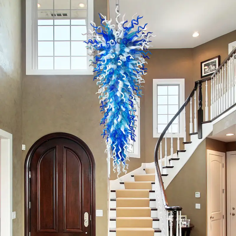 Large Chandeliers For High Ceilings Chihuly Style Chandelier (Blue And White）