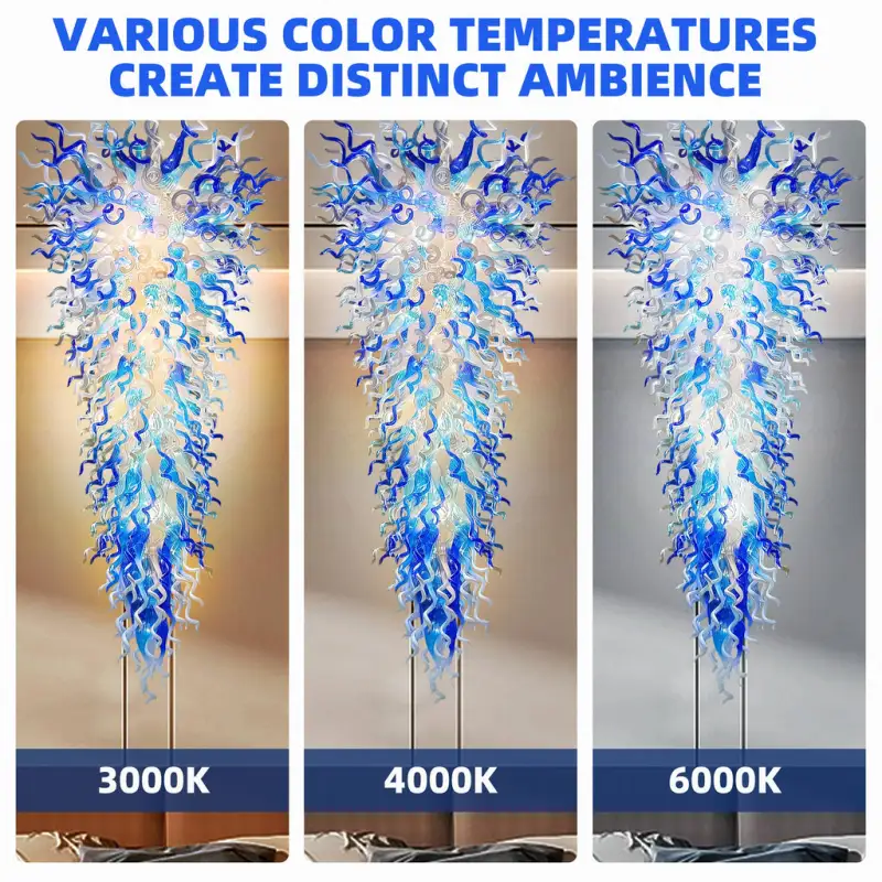 Large Chandeliers For High Ceilings Chihuly Style Chandelier (Blue And White）