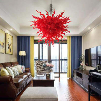 Chihuly Style Chandelier Hand Blown Glass Chandelier (Dark Red)  02