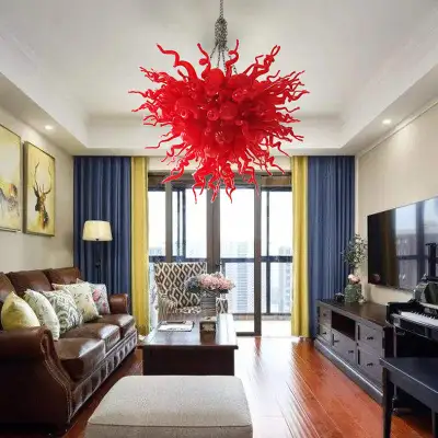 Chihuly Style Chandelier Hand Blown Glass Chandelier (Dark Red)  02