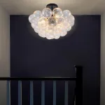 Modern Bubble Chandelier Black Finish and Clear Ribbed Blown Glass