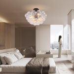 Modern Bubble Chandelier Black Finish and Clear Ribbed Blown Glass