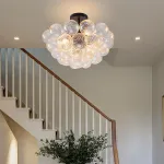 Modern Bubble Chandelier Black Finish and Clear Ribbed Blown Glass